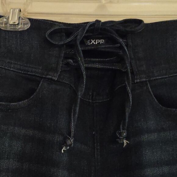 Express Women's Size 10 high rise stretch denim legging lace up front side zip - Picture 2 of 8